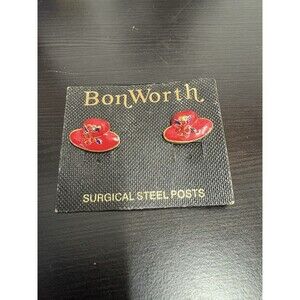 Vintage Red Hat Society Surgical Steel Post Studs Earrings Red Rhinestones